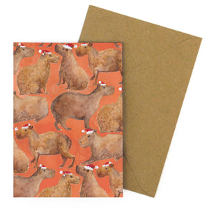 Chill of Christmas Capybaras Print Greetings Card