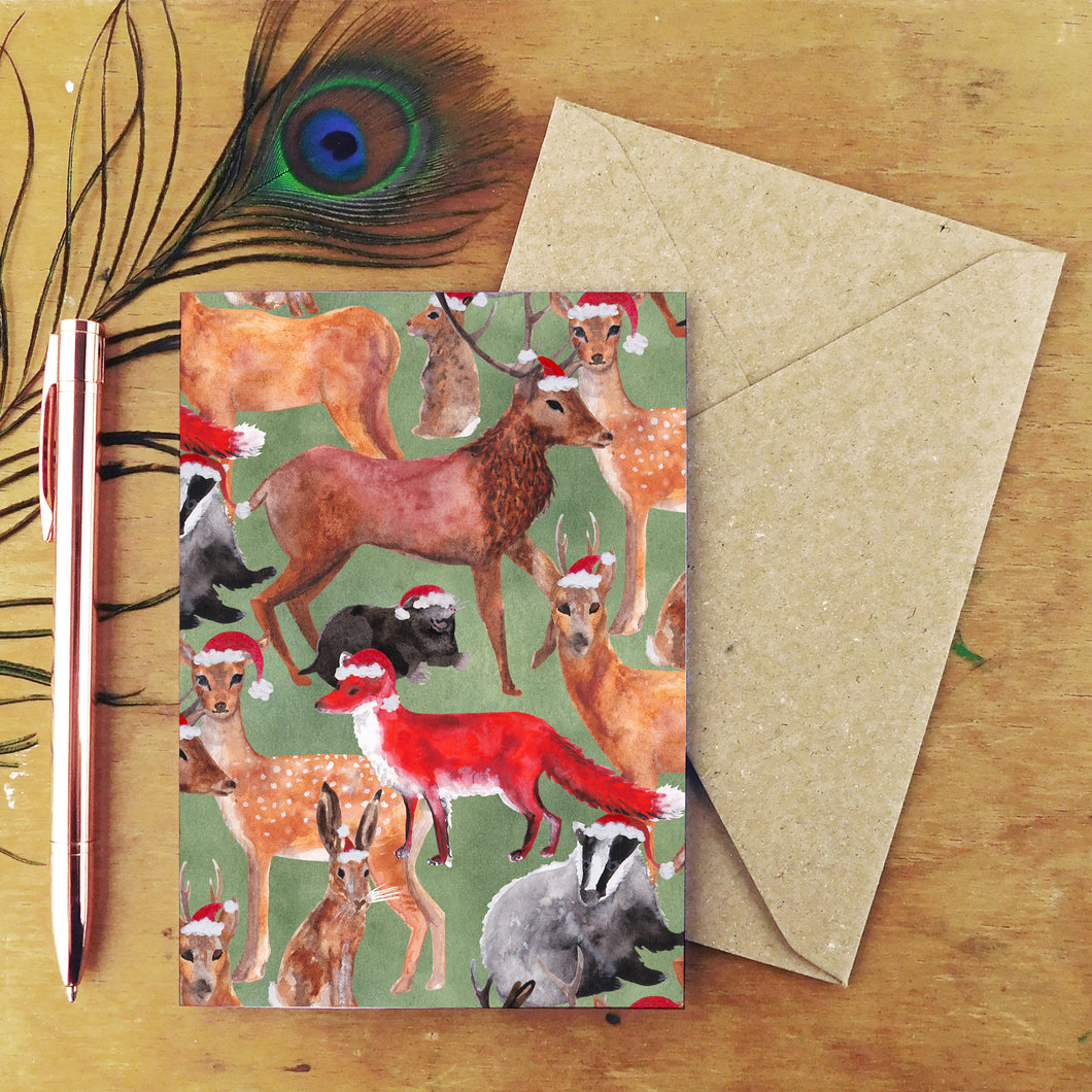 Christmas Sylvan Forest Animals Print Greetings Card
