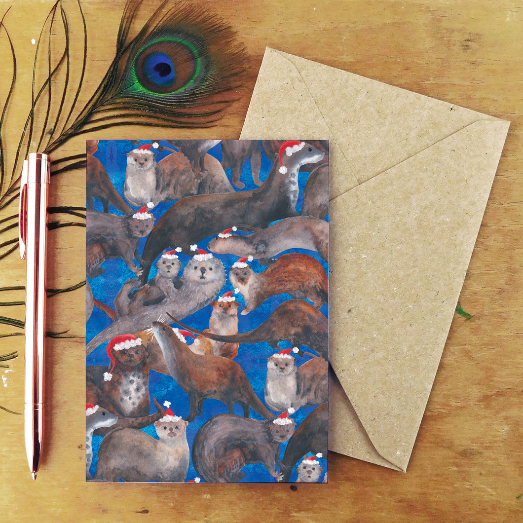 Multipack of Six Raft of Christmas Otters Greetings Cards