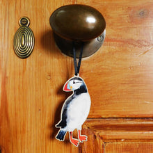 Load image into Gallery viewer, Improbability of Puffins Wooden Hanging Decoration