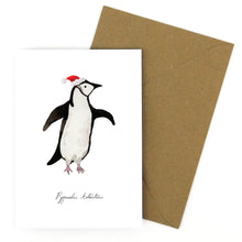 Load image into Gallery viewer, Waddle Chinstrap Penguin Christmas Card