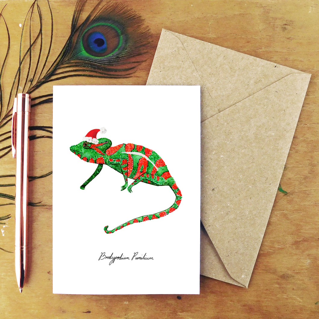 Camouflage Christmas Dwarf Chameleon Greetings Card