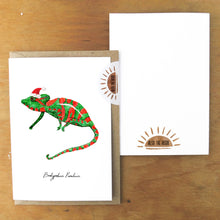 Load image into Gallery viewer, Camouflage Christmas Dwarf Chameleon Greetings Card