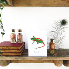 Load image into Gallery viewer, Camouflage Christmas Dwarf Chameleon Greetings Card