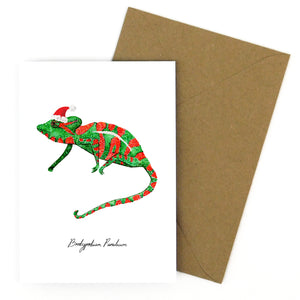 Camouflage Christmas Dwarf Chameleon Greetings Card