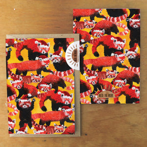 Multipack of Six Pack of Christmas Red Pandas Print Greetings Cards