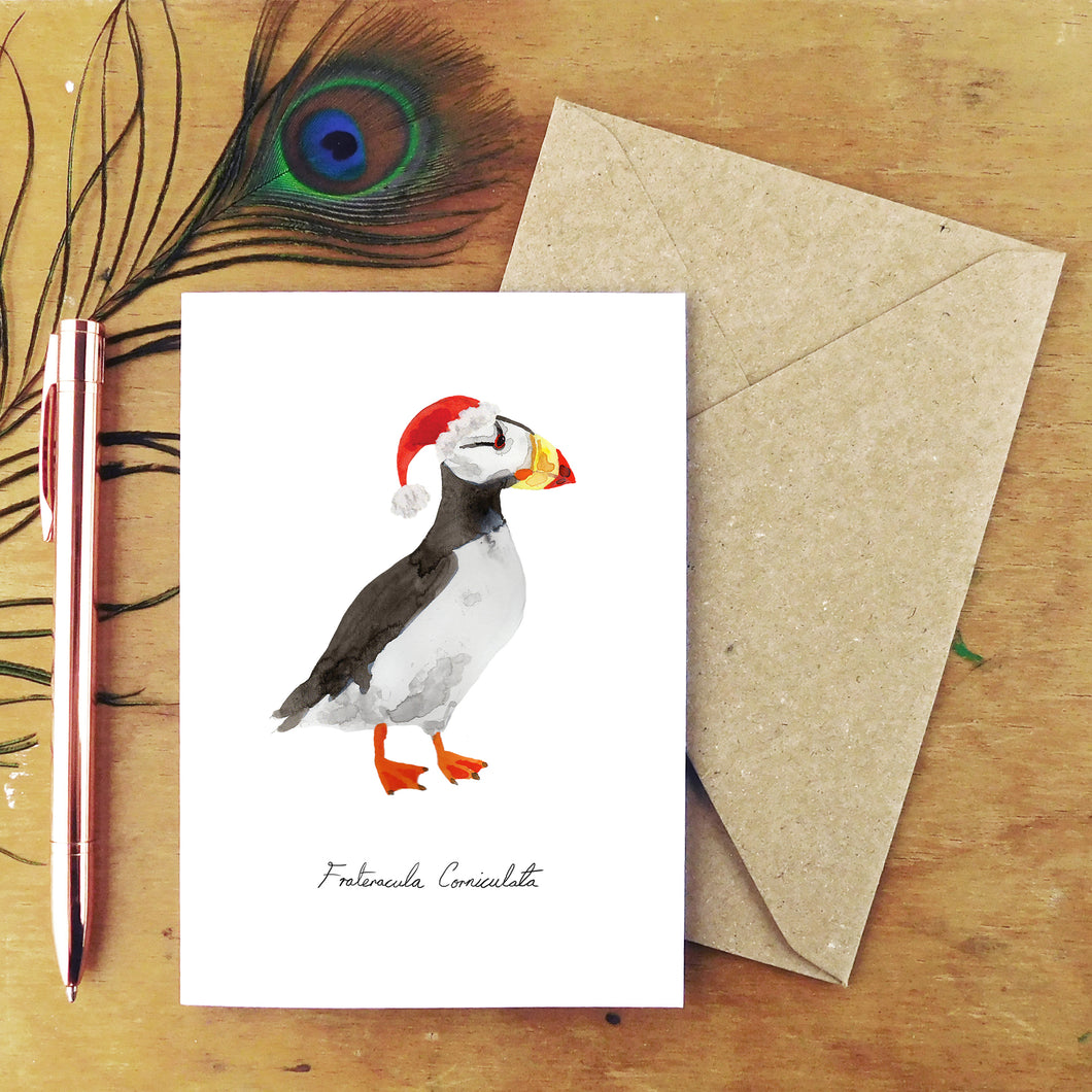 Improbability Horned Puffin Christmas Card