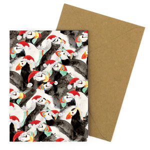 Improbability of Christmas Puffins Greetings Card