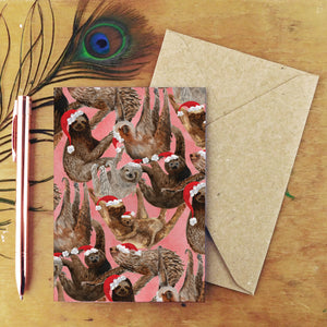 Sleuth of Christmas Sloths Print Greetings Card