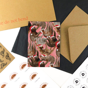Sleuth of Christmas Sloths Print Greetings Card