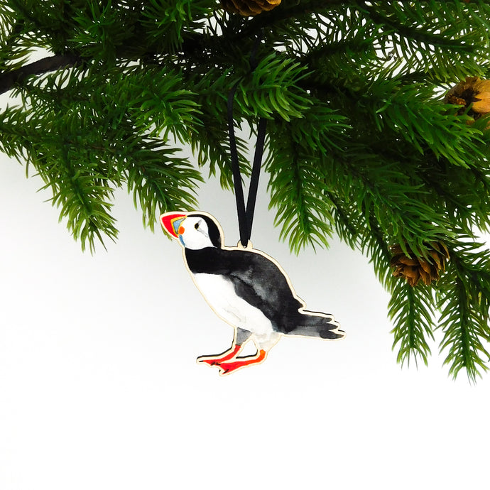 Improbability of Puffins Common Puffin Wooden Hanging Decoration