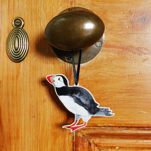 Improbability of Puffins Common Puffin Wooden Hanging Decoration