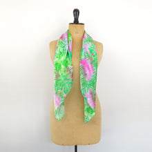 Load image into Gallery viewer, Pastel Sunset Arecaceae Print Silk Satin Busy Lizzie Scarf