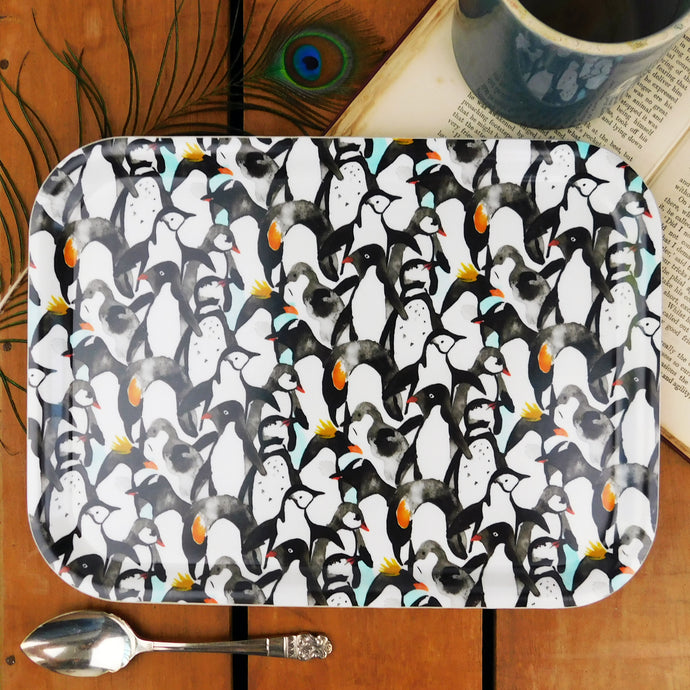 Waddle of Penguins Print Birch Wood Small Tray