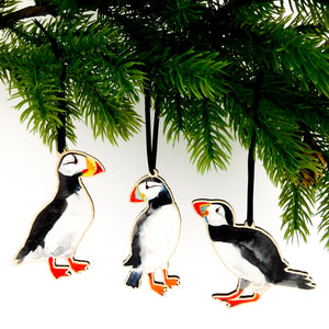 Improbability of Puffins Wooden Hanging Decoration
