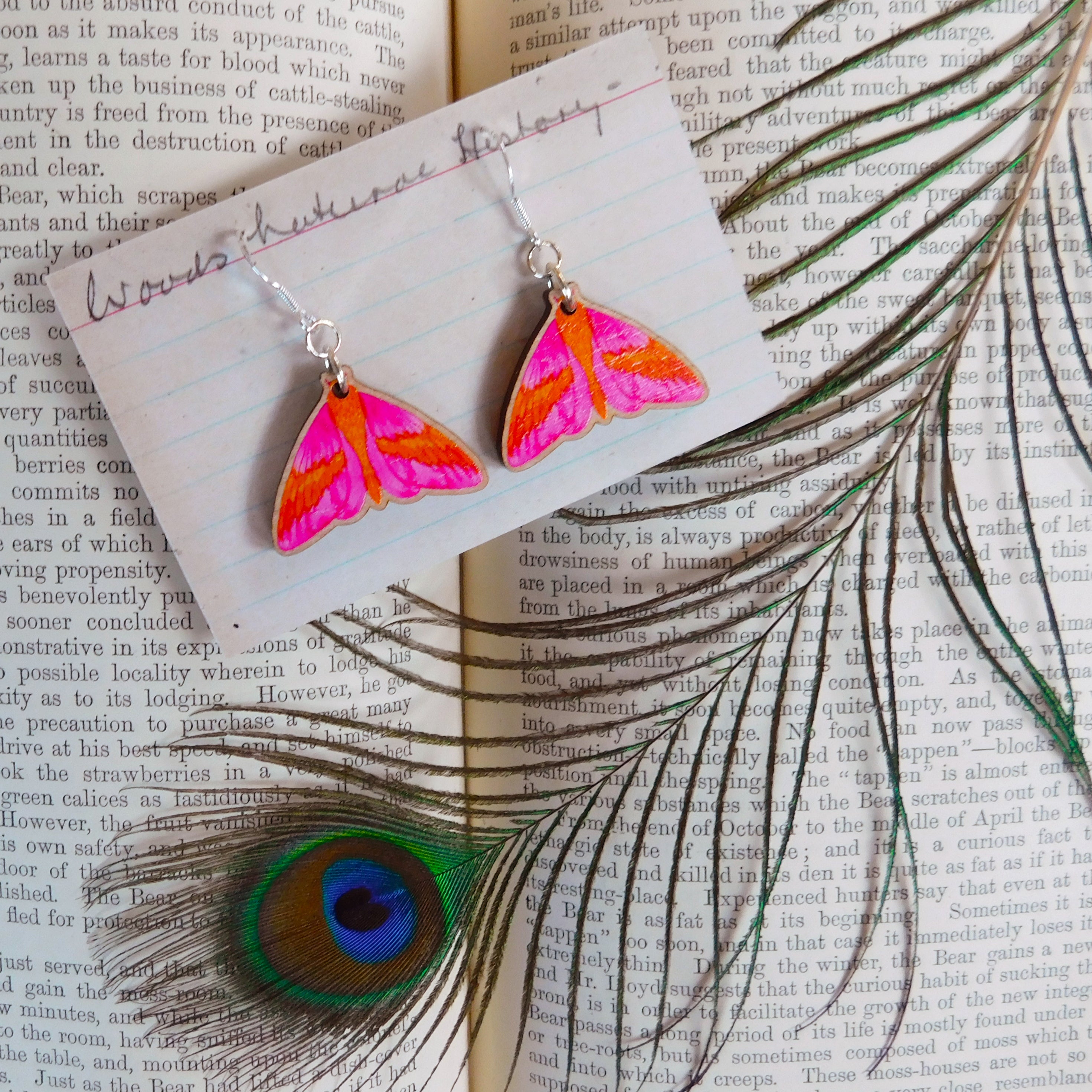 Lepidoptera Rosy Maple Moth Earrings