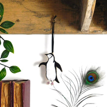 Load image into Gallery viewer, Waddle Chinstrap Penguin Wooden Hanging Decoration
